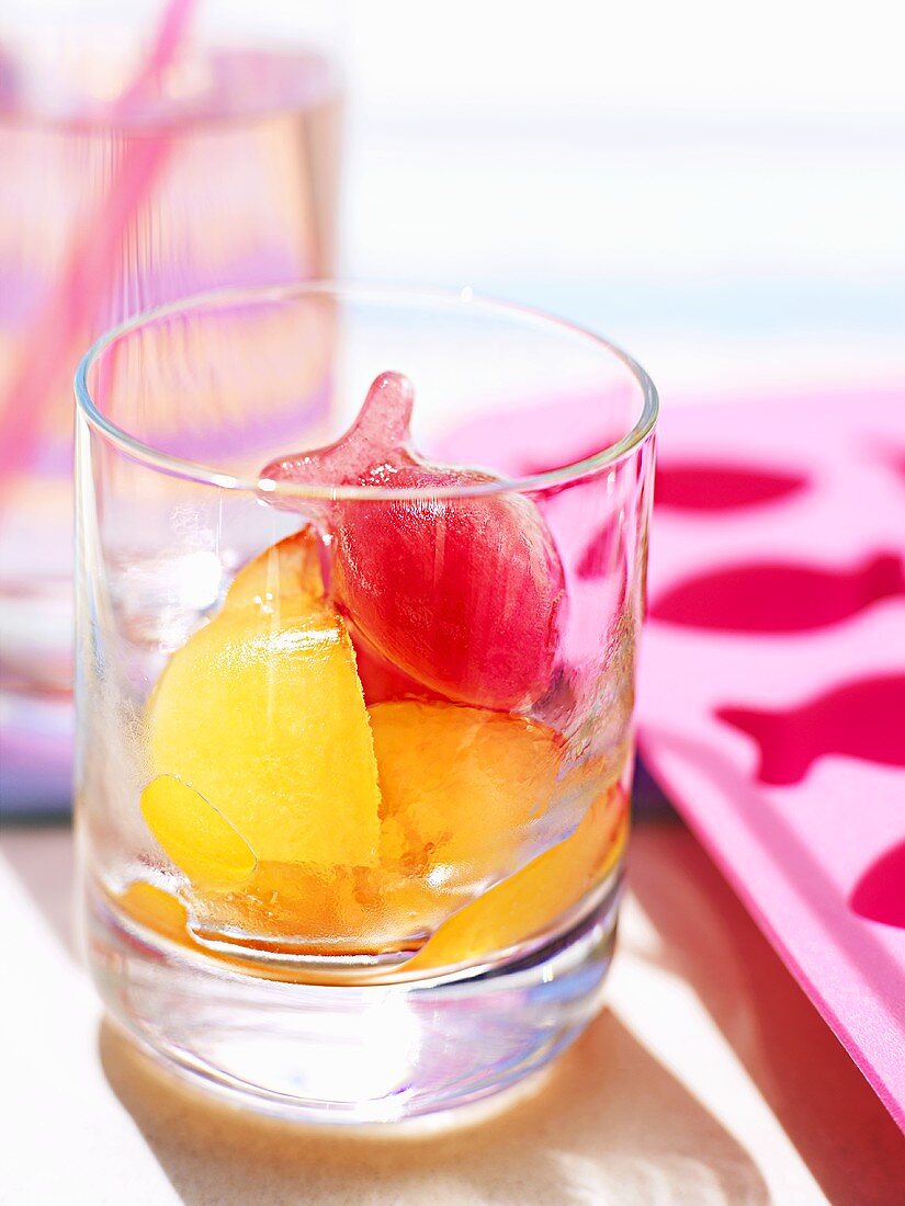 Fruity ice cubes in shape of fish