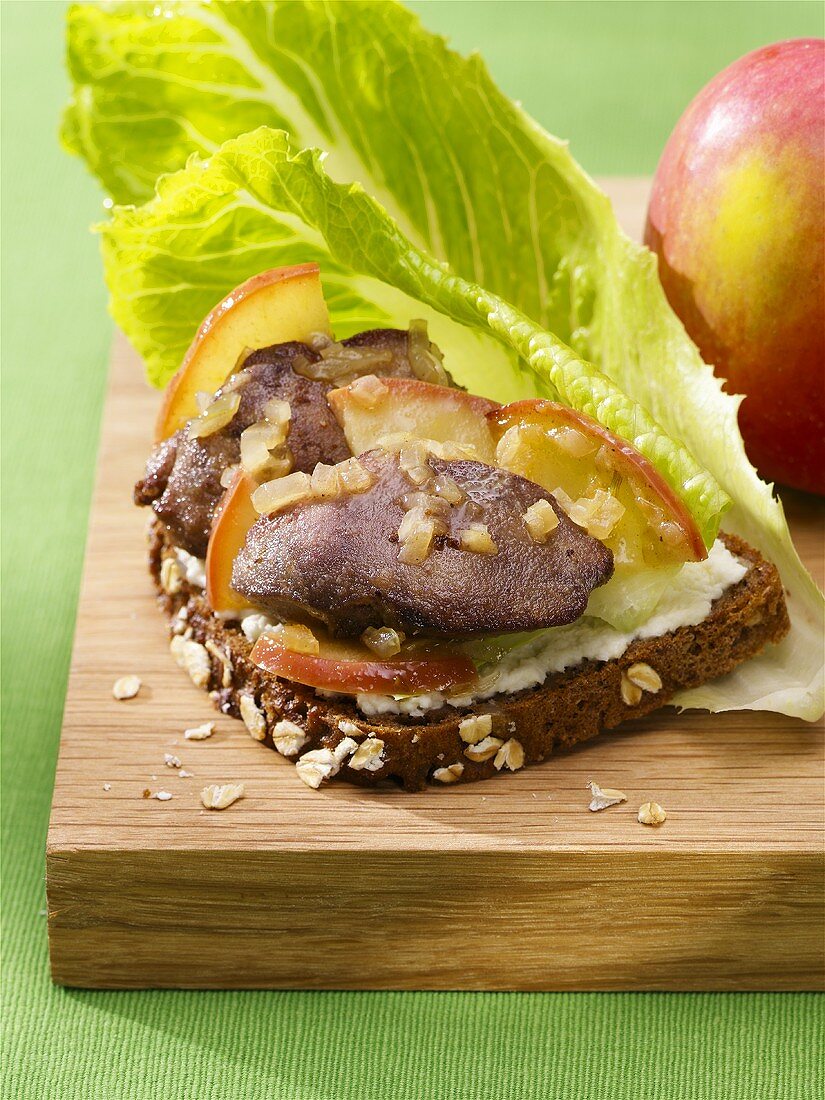 Liver and apple open sandwich