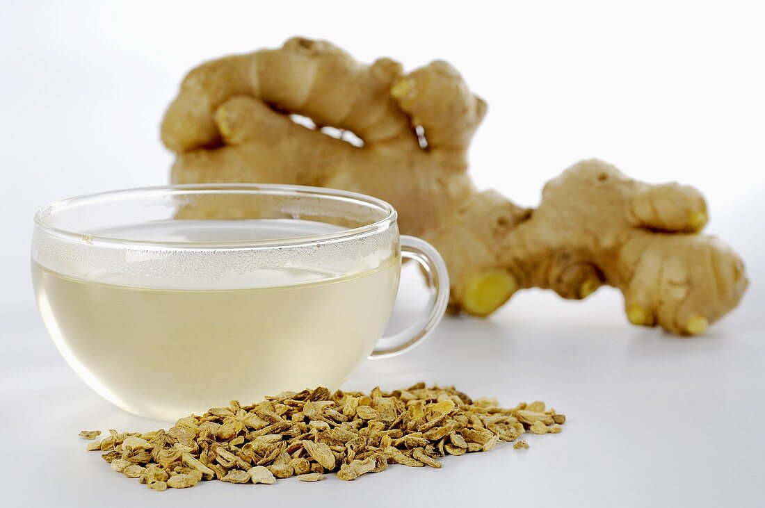 Dried ginger, ginger tea and ginger root