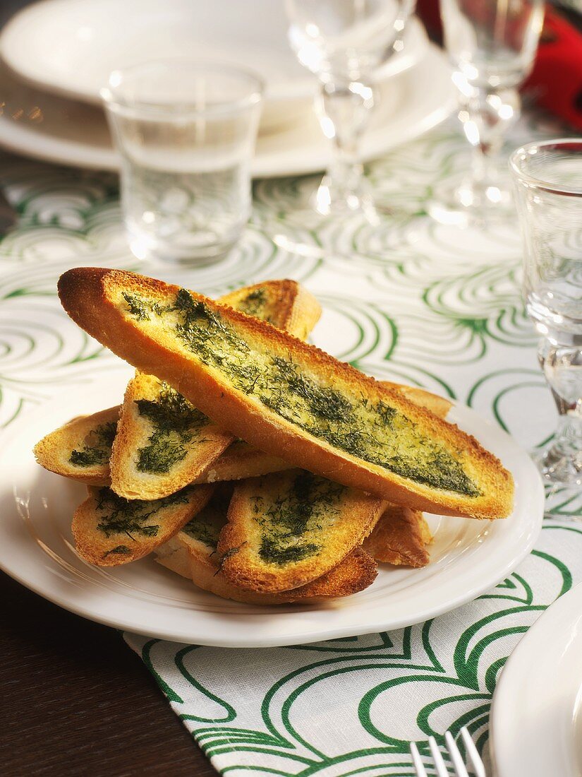 Toasted bread with herb butter