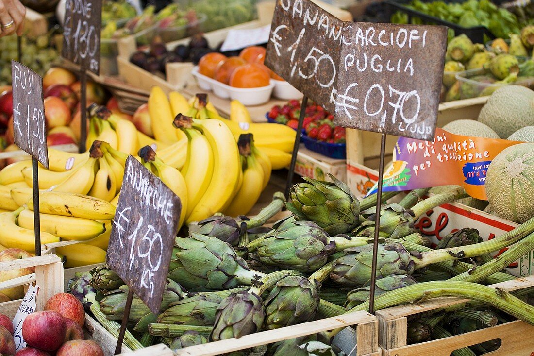 Fruit and vegetables on a market stall in Italy