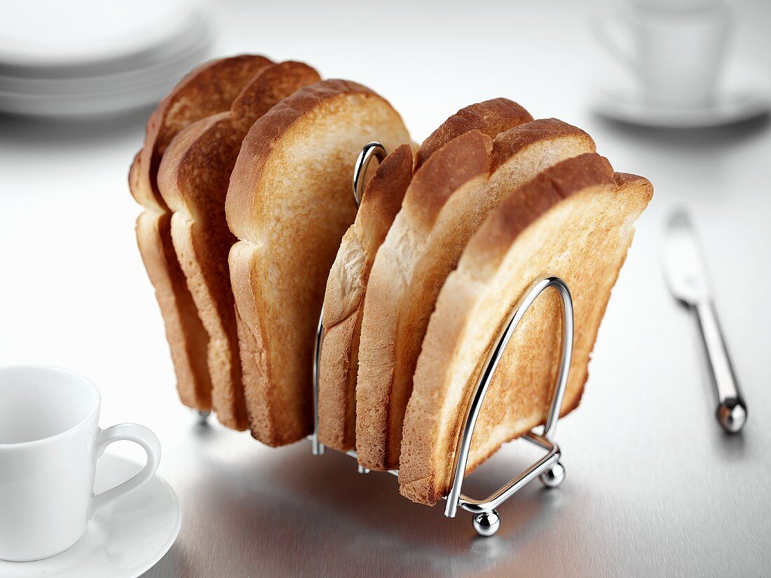 Slices of toast in a toast rack