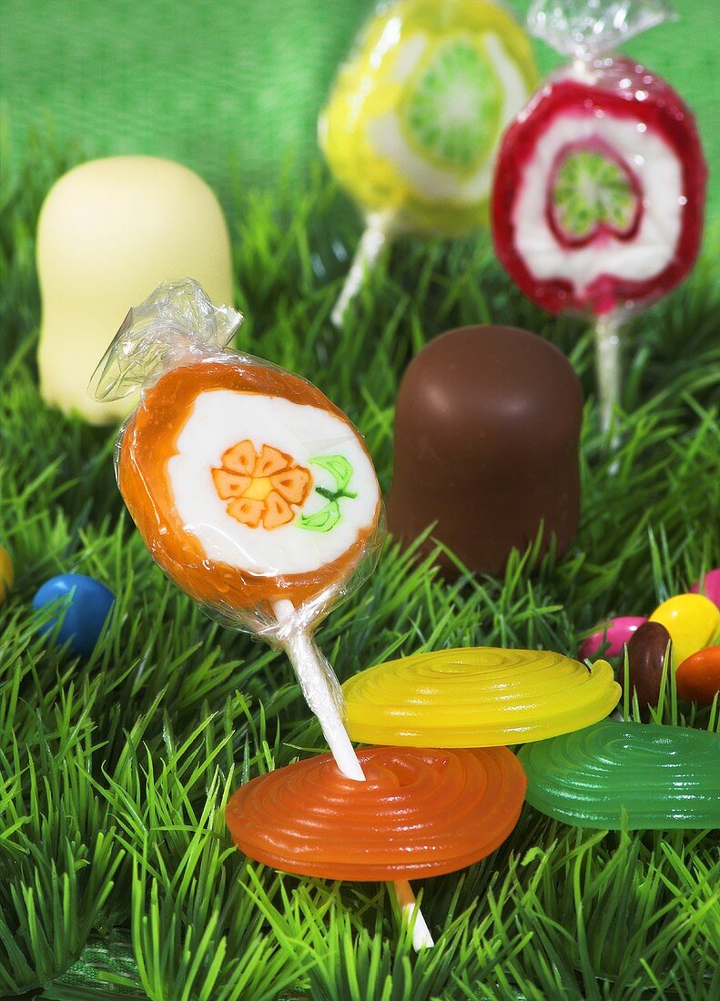 Assorted sweets in grass