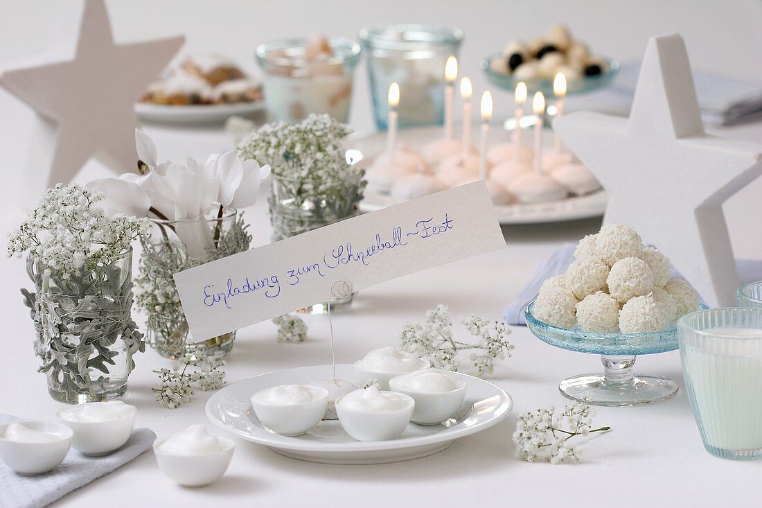 Table laid for a 'Snowball party'