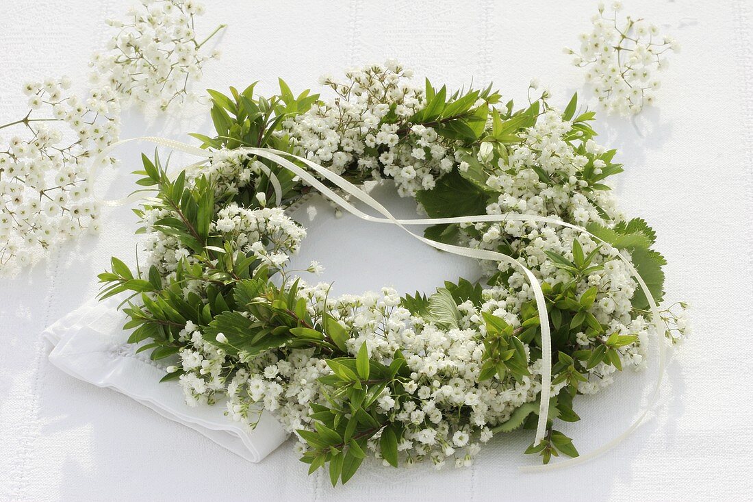 Wreath of gypsophila and myrtle