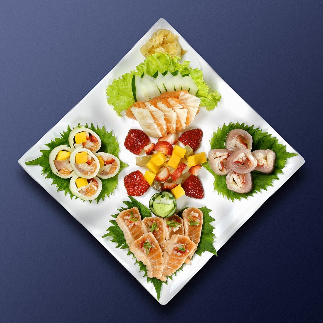 Sushi platter with fruit