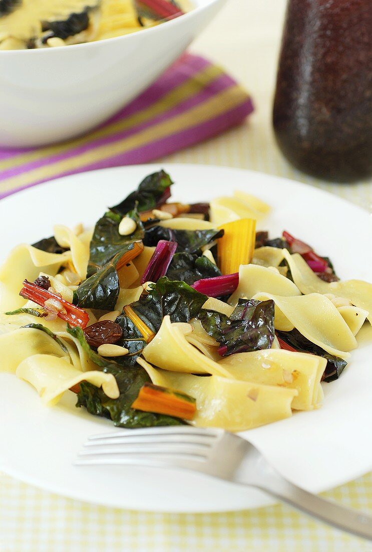 Ribbon pasta with chard and pine nuts