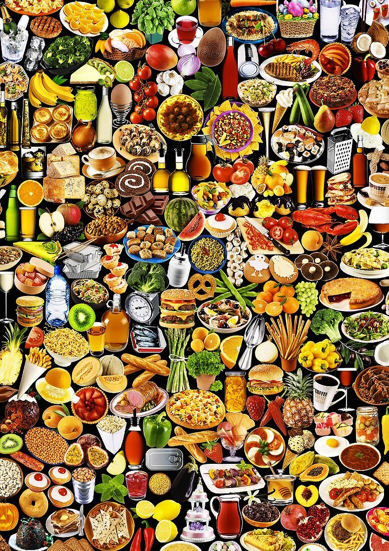 Viele verschiedene Lebensmittel und Gerichte