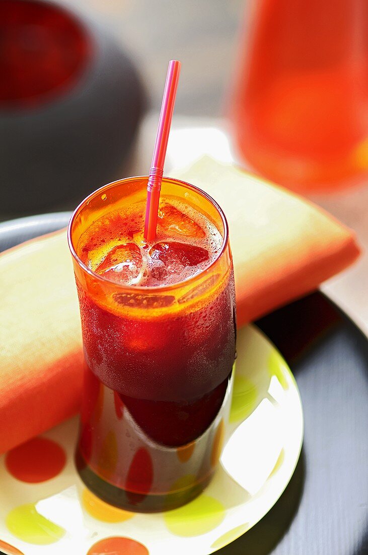Beetroot and apple juice with ice cubes