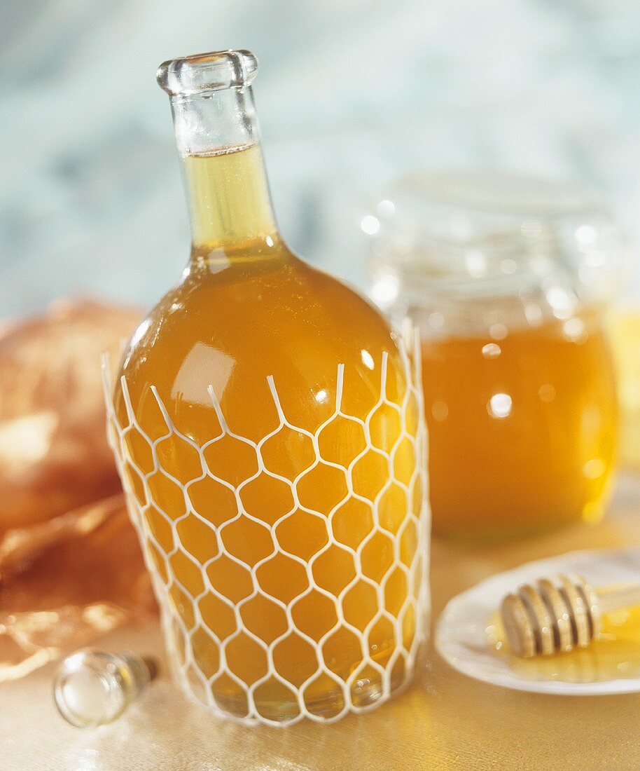 A bottle of honey liqueur