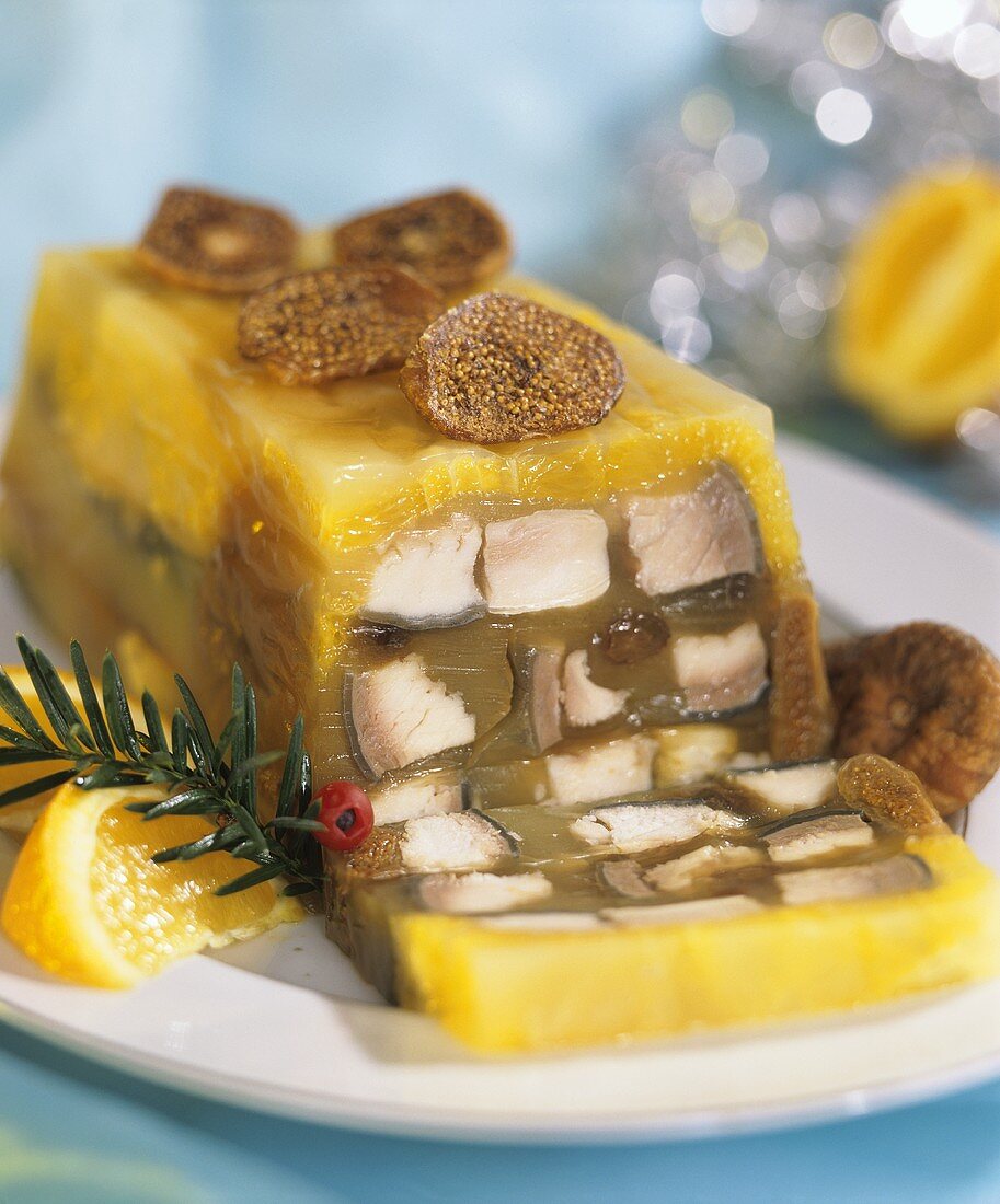 Christmas carp in jelly with dried figs