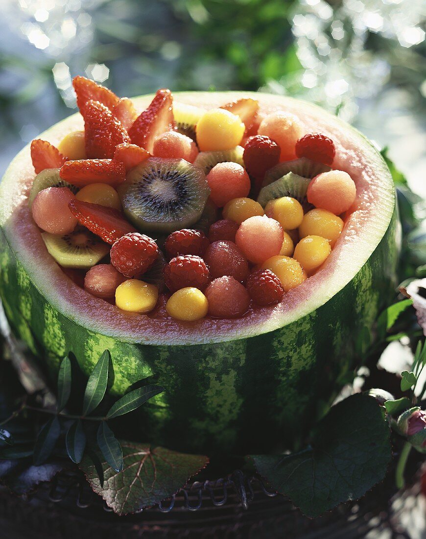 Fruit salad in a watermelon