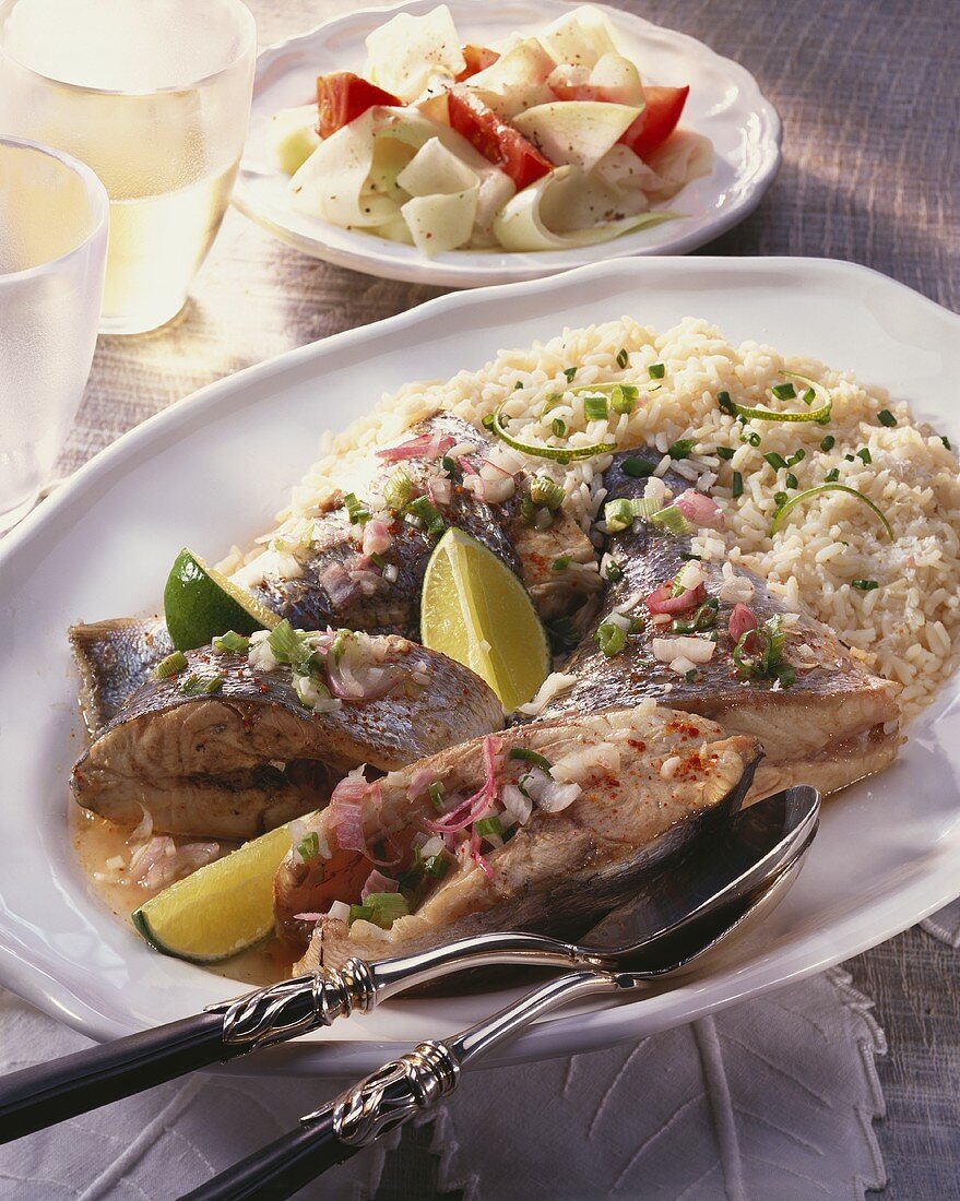 Poached sea bream with rice