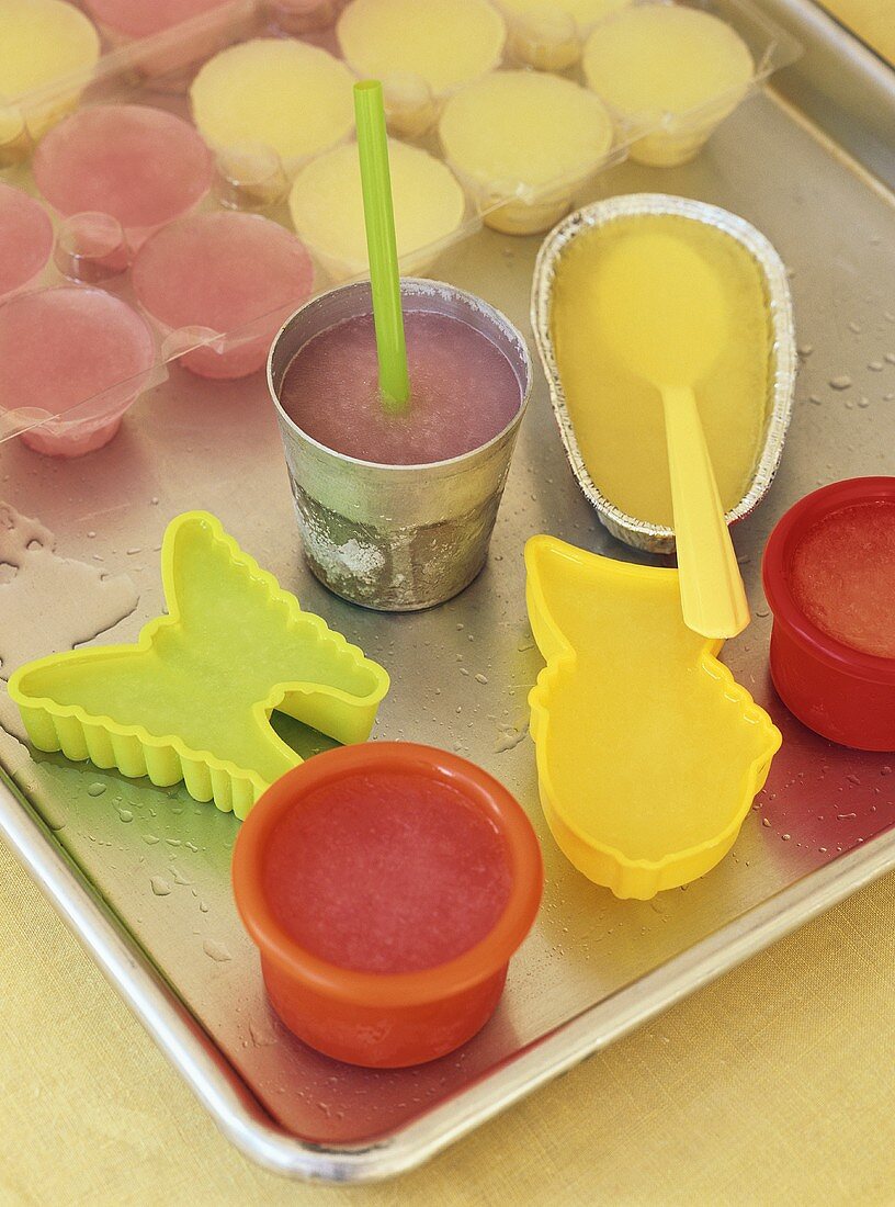 Home-made ice lollies in small moulds
