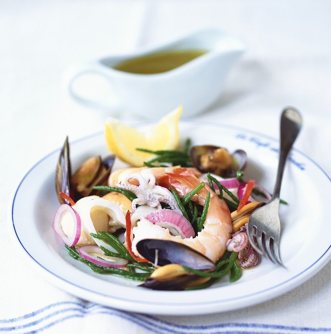 Seafood salad with samphire