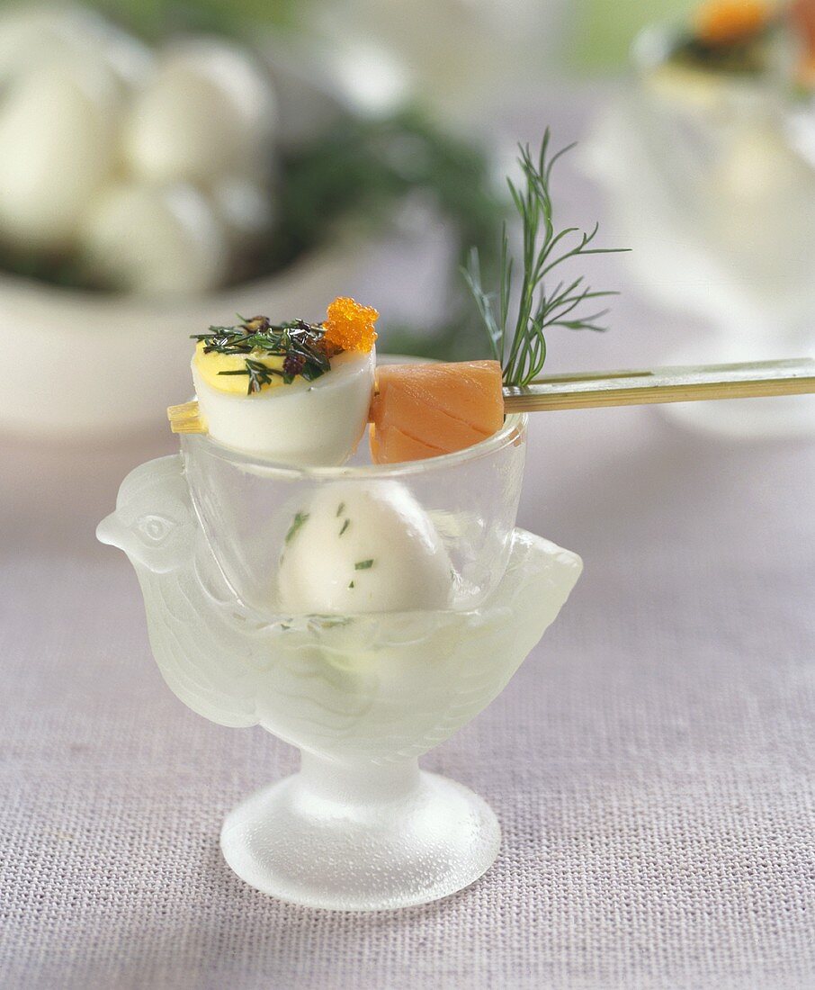 Stuffed egg with smoked salmon and caviar