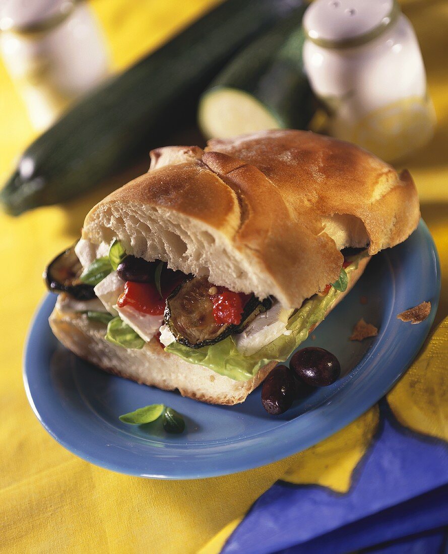 Goat's cheese and vegetables in ciabatta sandwich
