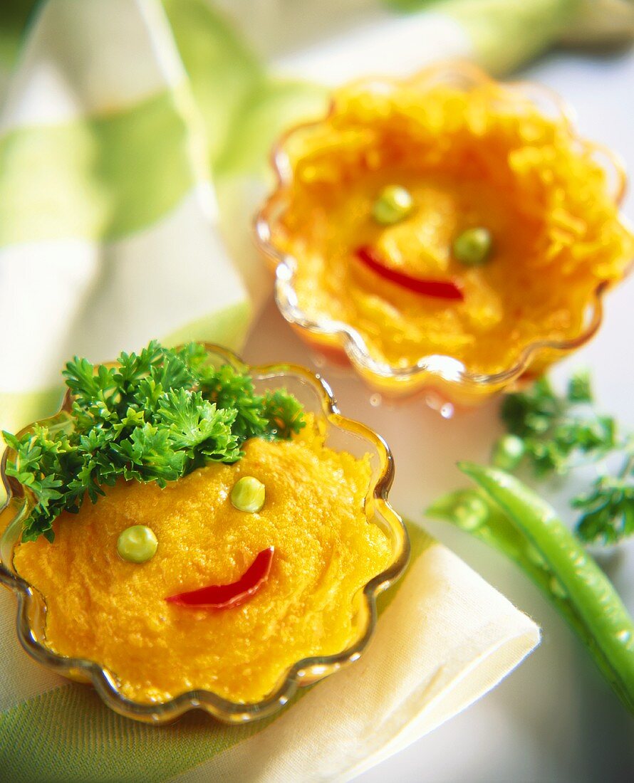 Potato and carrot soufflé with peas