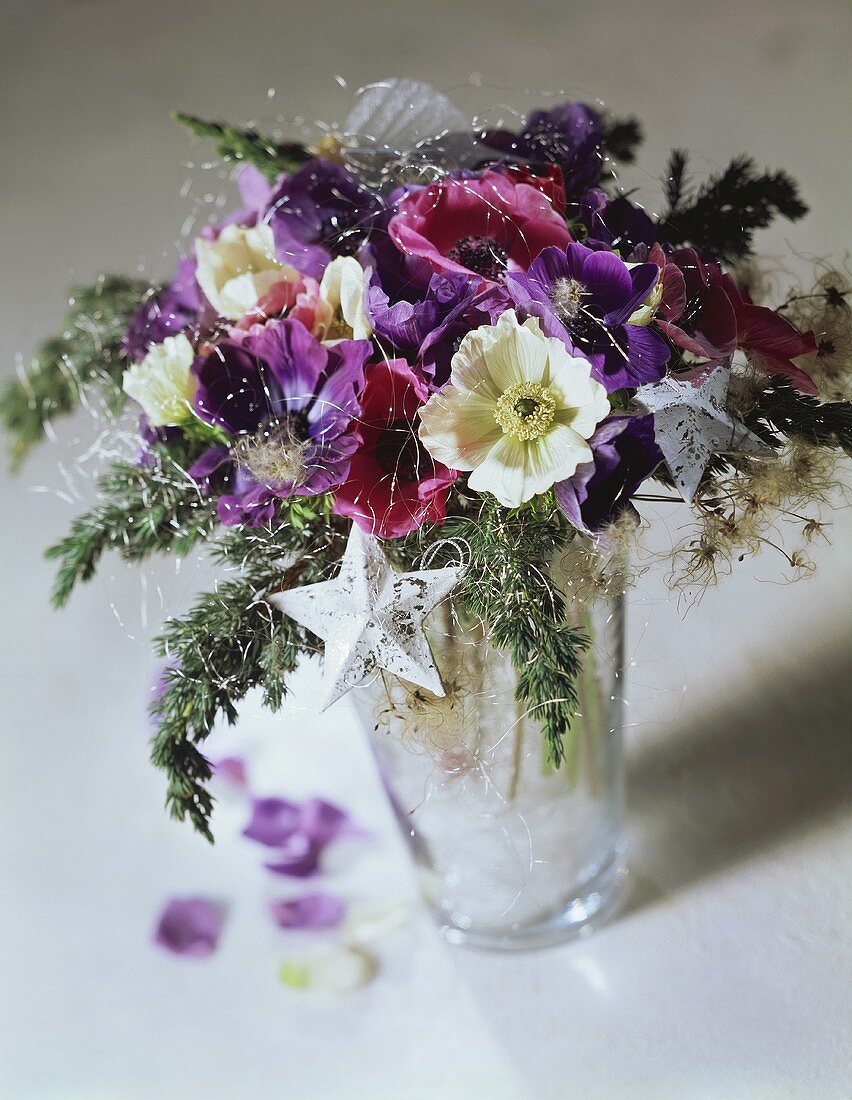 Vase of mixed anemones