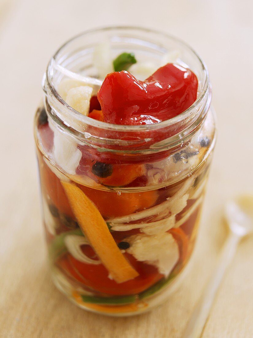 Pickled peppers in a jar