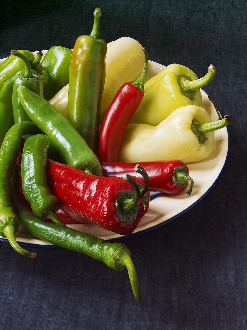 Verschiedene Spitzpaprika in einer Schüssel