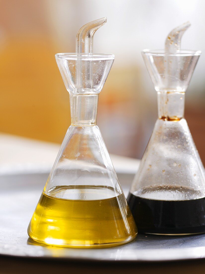 Bottles of olive oil and balsamic vinegar