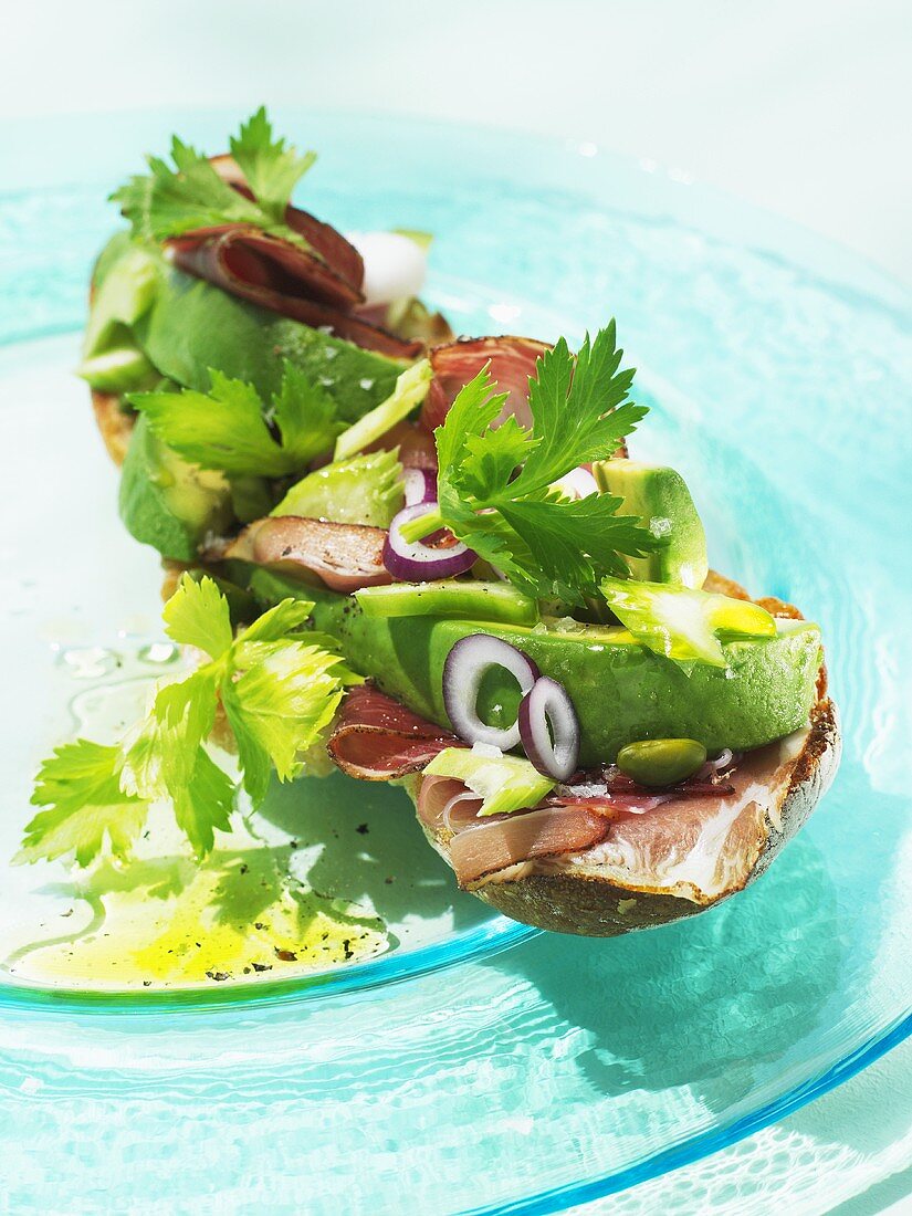 Salad and avocado open sandwich