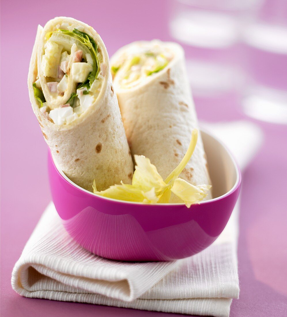 Ham and egg salad wraps