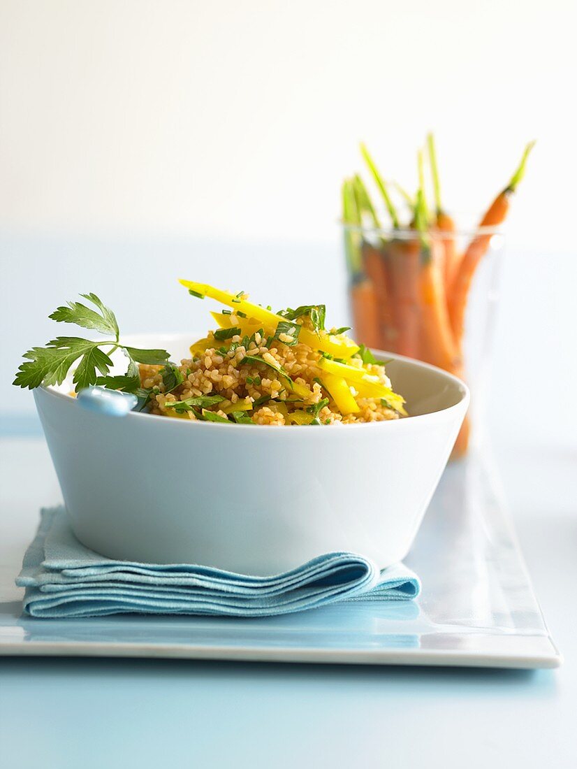 Bulgur wheat salad with coriander carrots