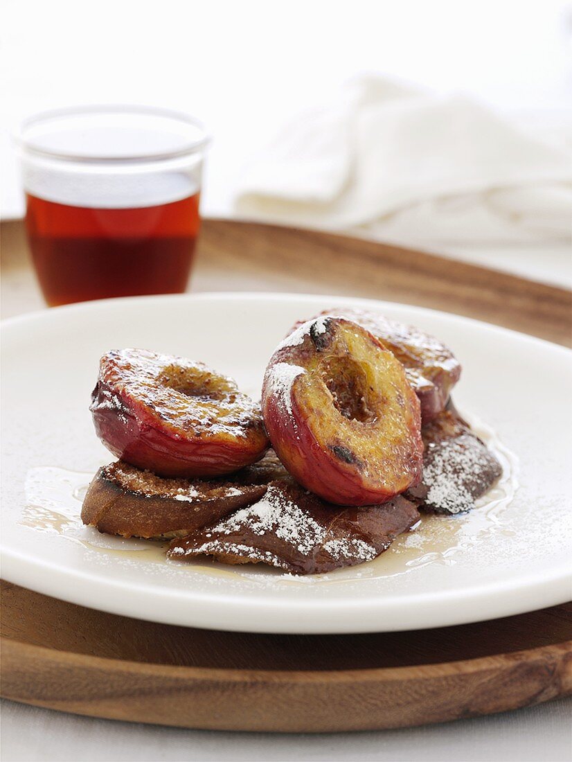 Cinnamon toast with baked peaches