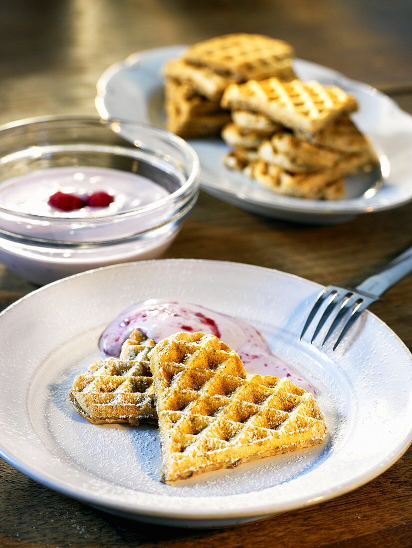 Wholegrain waffles with raspberry quark