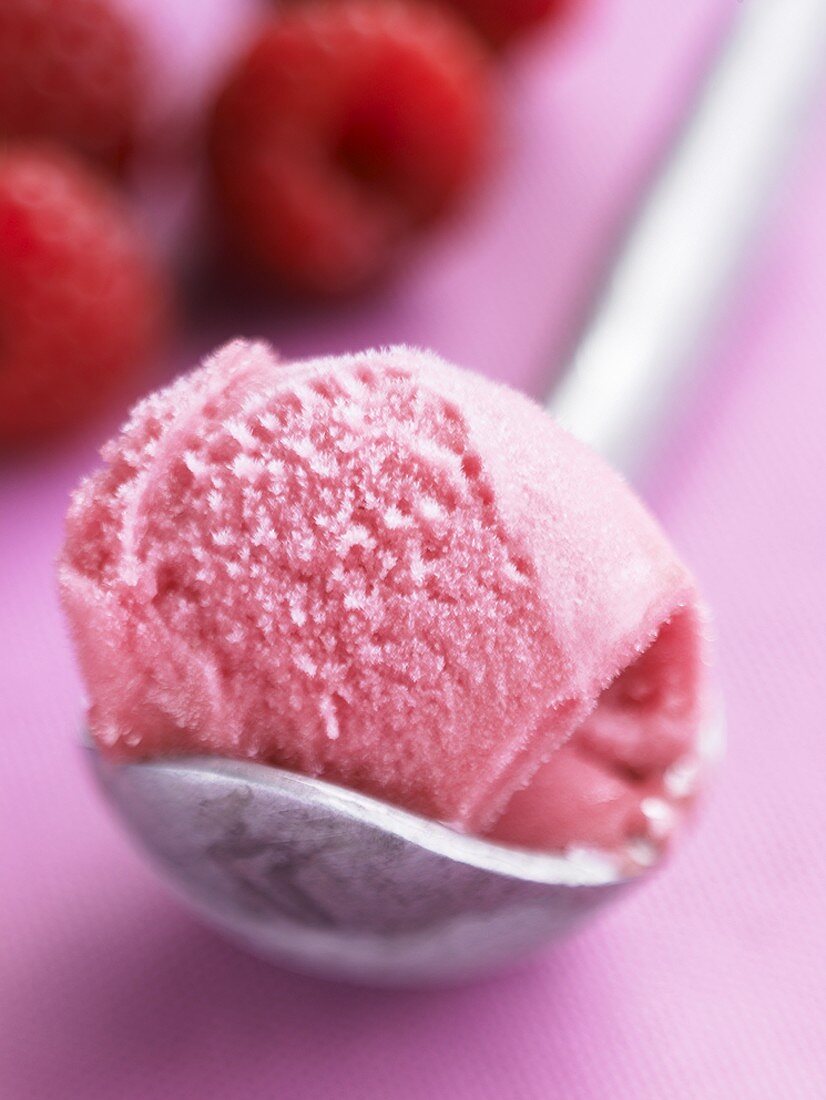 A scoop of raspberry ice cream