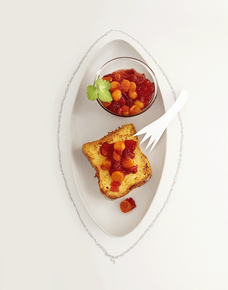 French toast with strawberry and physalis compote