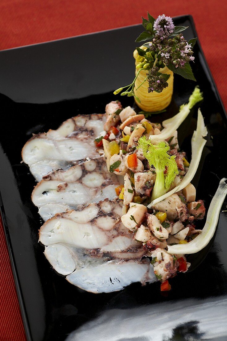 Octopus salad with fennel and peppers
