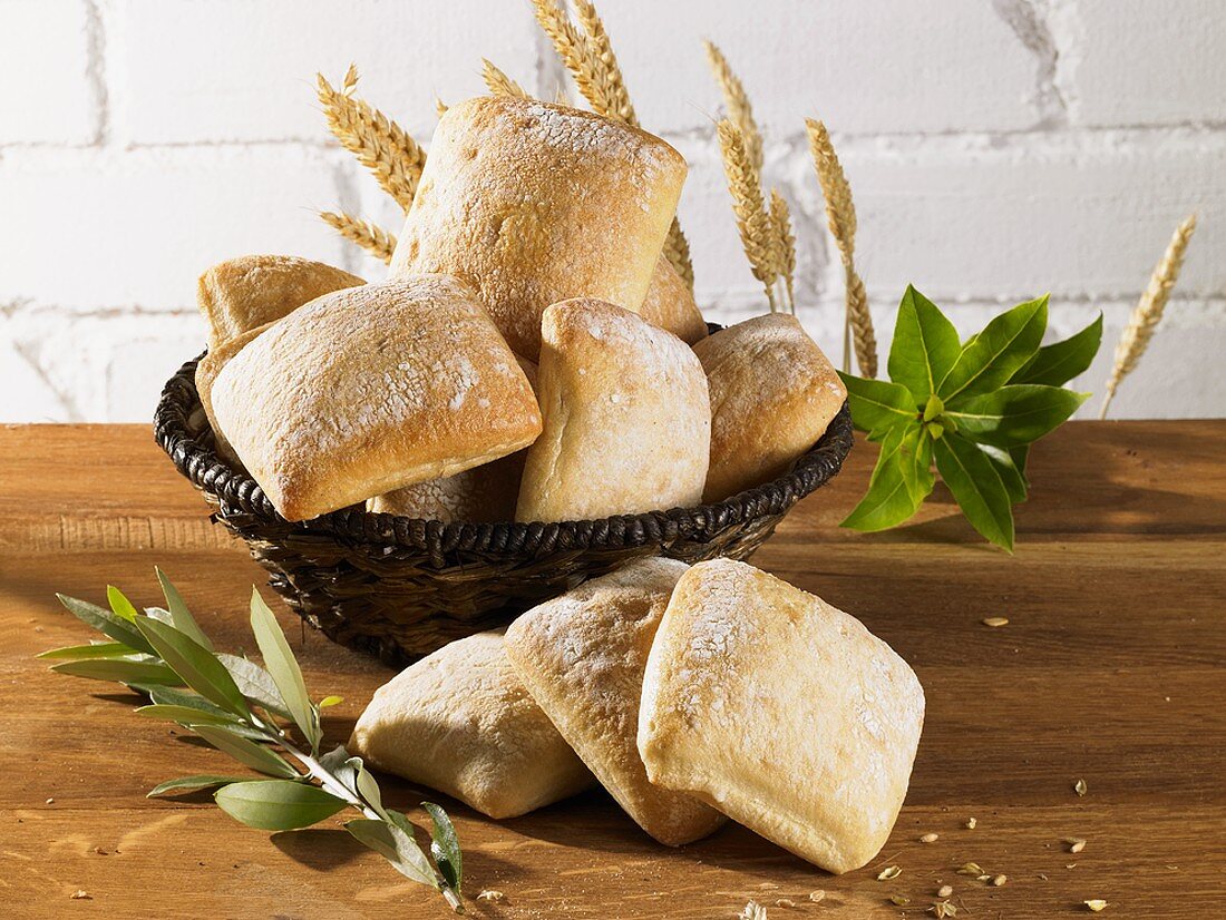 Ciabatta rolls in bread basket