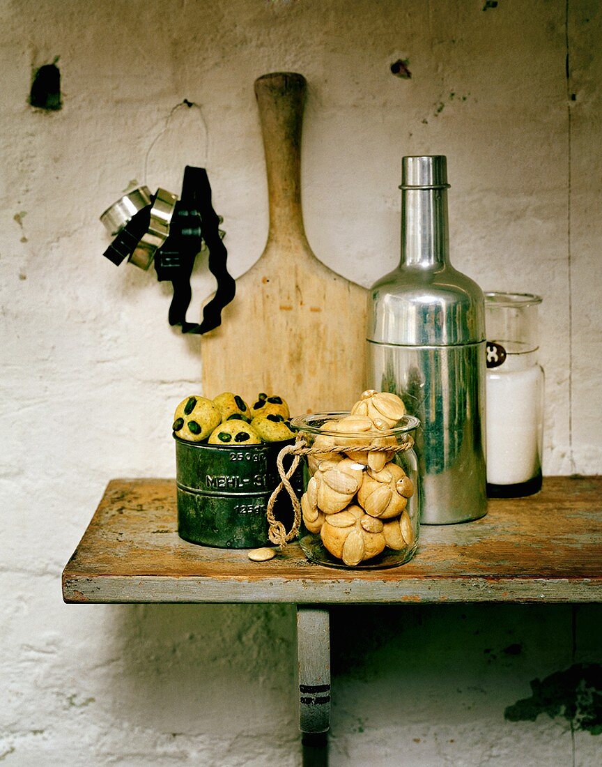 Biscuits in jars on a shelf