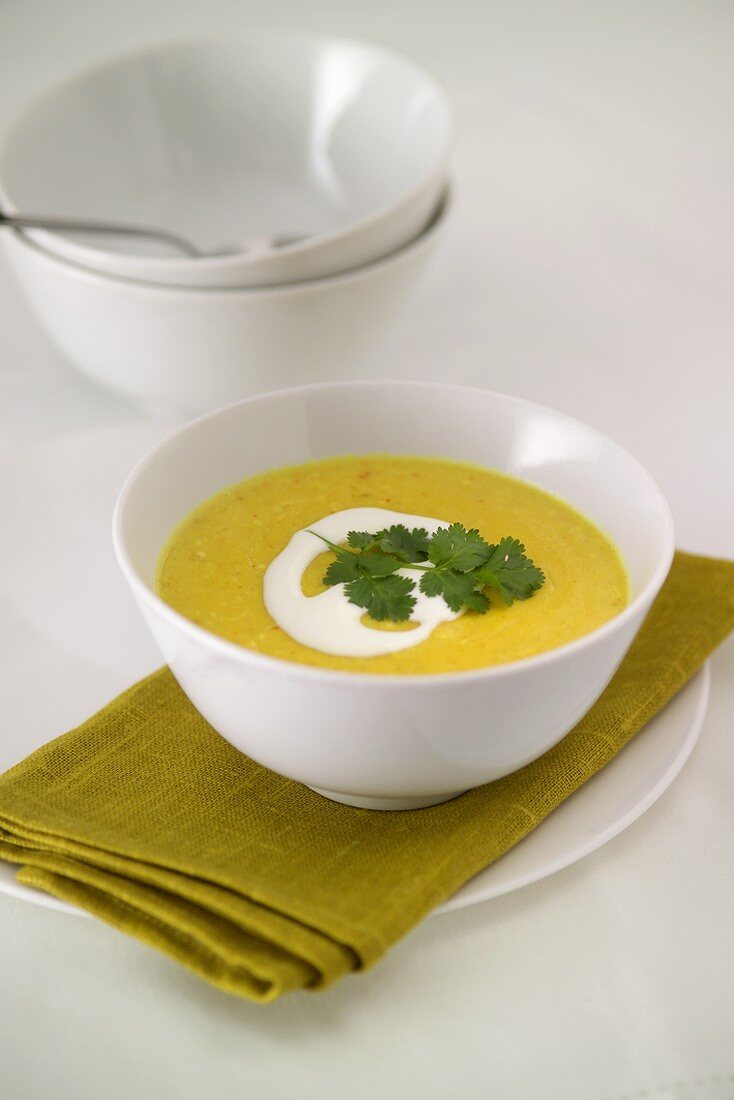Cauliflower cream soup in a bowl