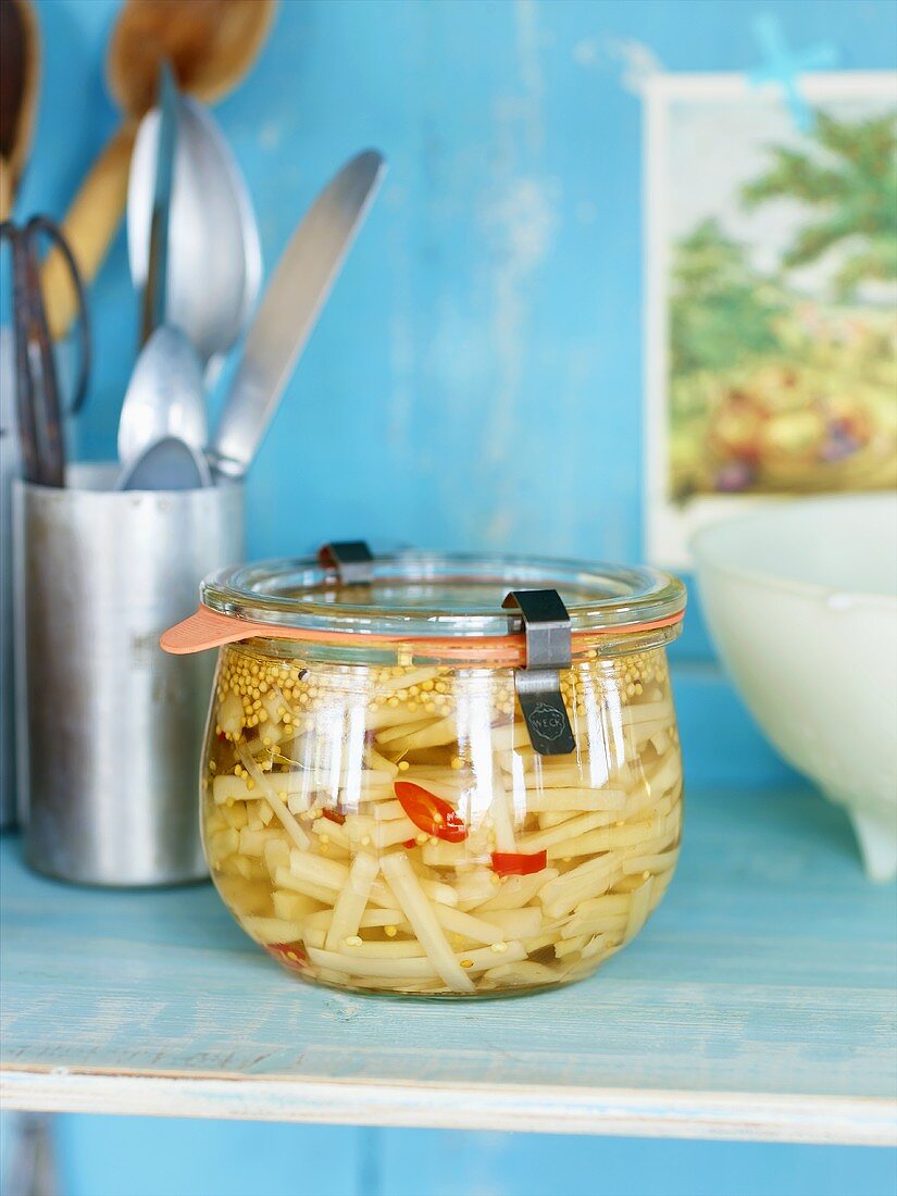 Candied horseradish in a preserving jar