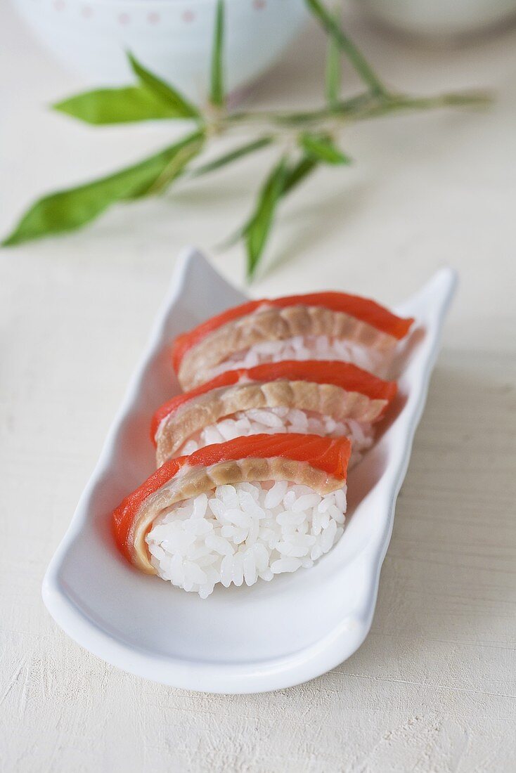 Nigiri sushi with 'sake' (salmon), Japan