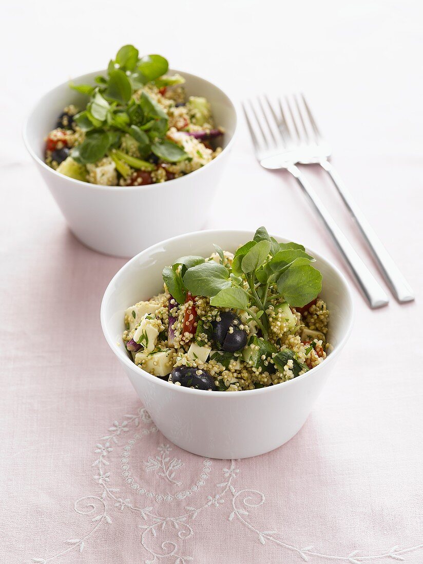 Quinoa salad with black olives and feta