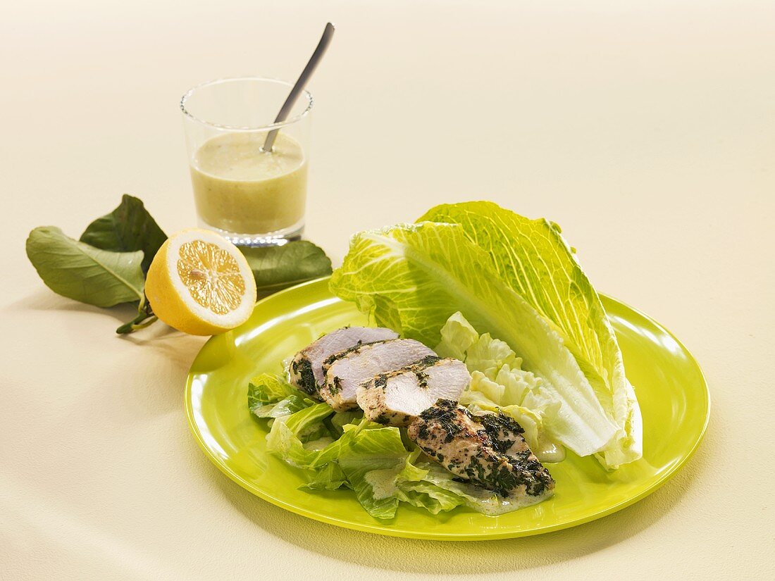Romaine lettuce with marinated chicken breast