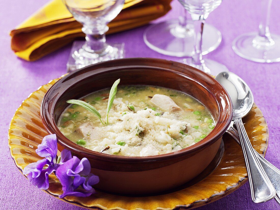 Risi e bisi al pollo (Reis mit Erbsen & Hühnerbrust, Italien)