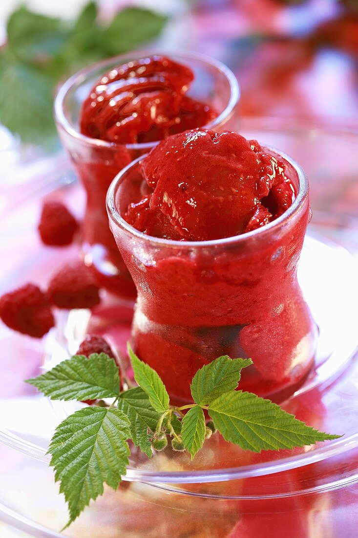 Raspberry sorbet in two glasses