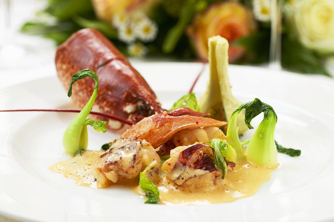 Lobster with pak choi and Oriental sauce