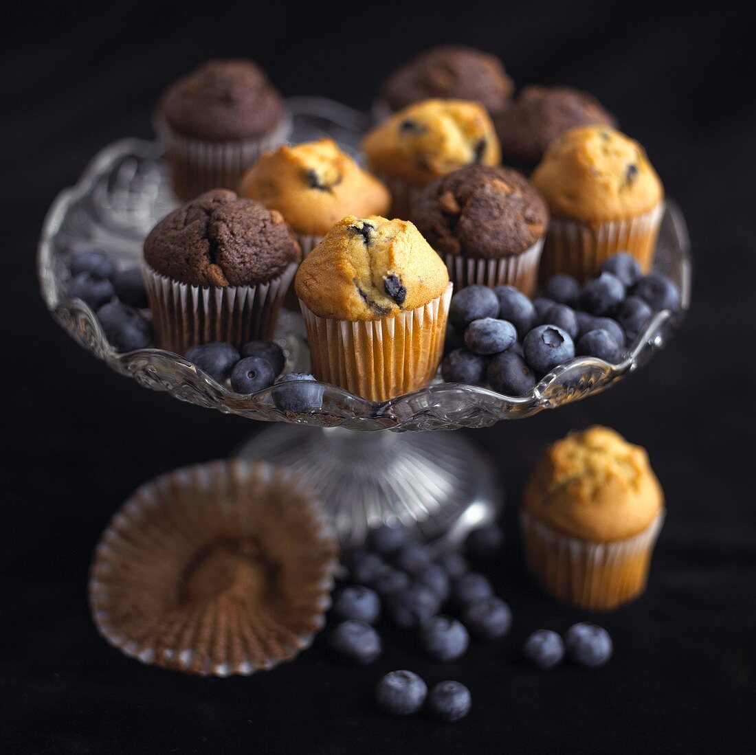 Mini chocolate and blueberry muffins