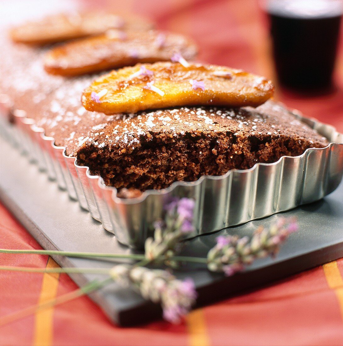 Chocolate banana cake in baking tin