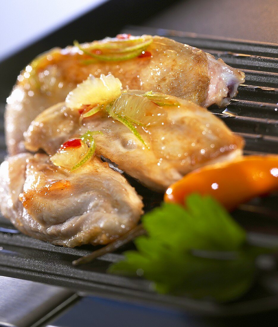 Marinated poussins on the grill