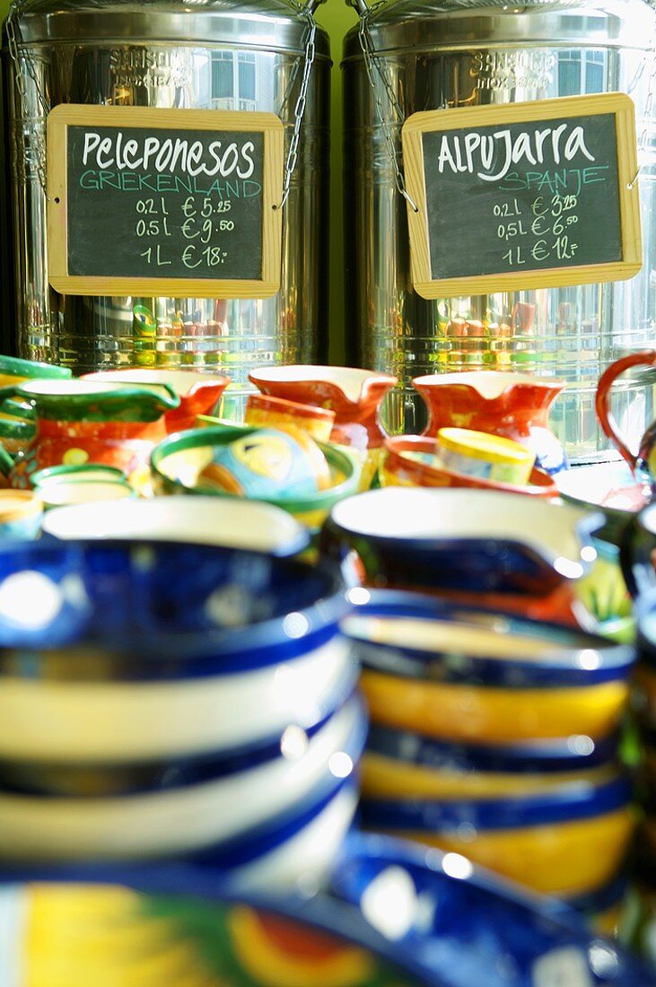 Small bowls and jugs on a market stall