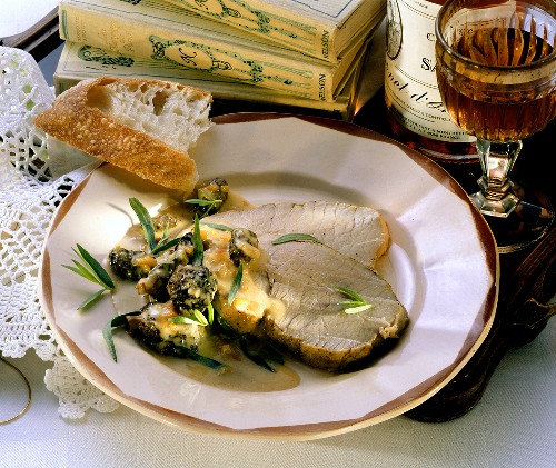 Leg of veal with morels and cream sauce (Anjou, France)