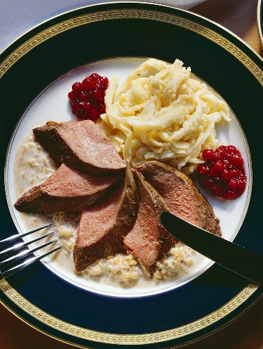 Saddle of Venison with Spaetzles & Cranberries